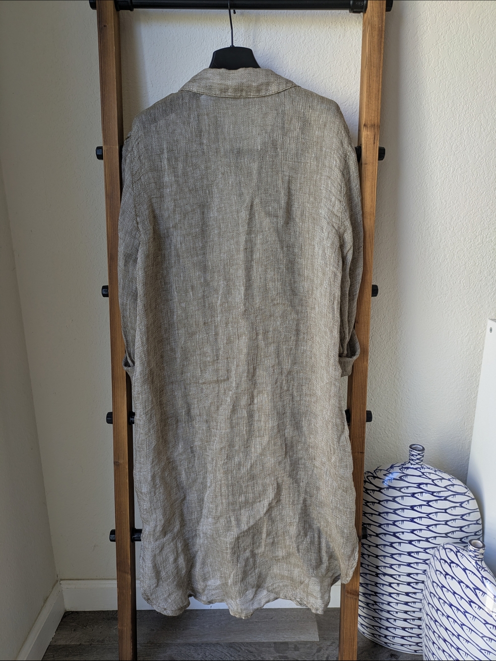 Magaschoni Women's 100% Linen Button-Front Tunic Shirt- Natural Taupe - Picture 2 of 3
